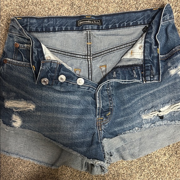 Abercrombie & Fitch Dark Blue Distressed Jean Shorts - Picture 2 of 4